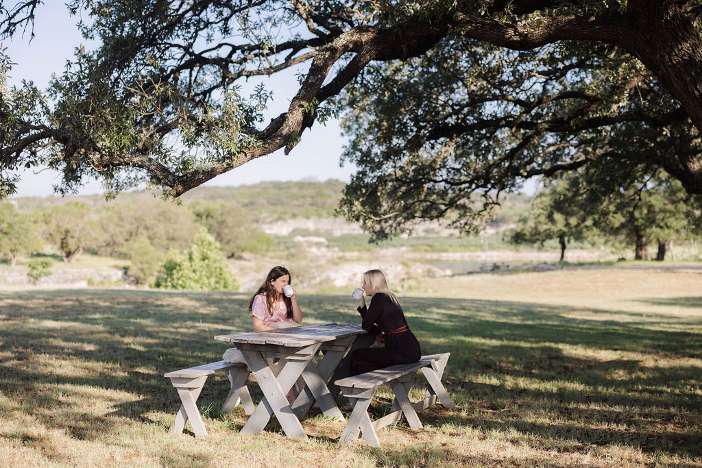 A picnic under the oaks with the lake view
