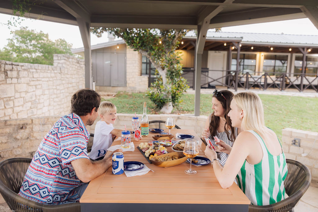 A family lunch under the pavilion